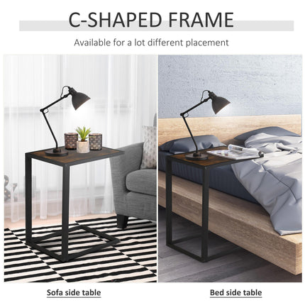 C-Shaped Side Table, Sofa End Table with Metal Frame, Accent Couch Table for Liv