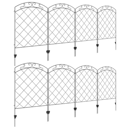 Decorative Garden Fencing 43in x 11.4ft 8PC Rustproof Steel Wire Picket Fence Panels with Swirls - Black