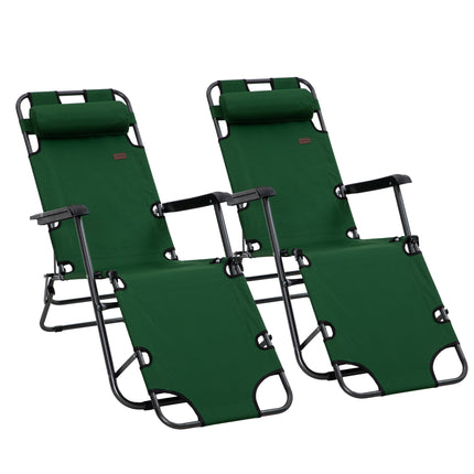 2 Pack 2 in 1 Sun Lounger Folding Reclining Chairs Garden Outdoor Camping Adjust