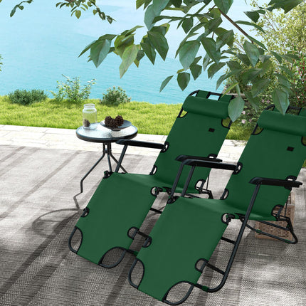 2 Pack 2 in 1 Sun Lounger Folding Reclining Chairs Garden Outdoor Camping Adjust