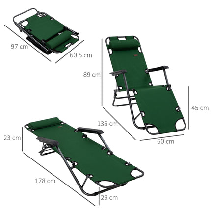 2 Pack 2 in 1 Sun Lounger Folding Reclining Chairs Garden Outdoor Camping Adjust
