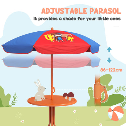 4 Piece Kids Garden Furniture Set with Adjustable Canopy and Double Seat Swing Chair, Cowboy Theme, Ages 3-6 - Red and Blue