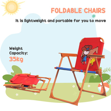 4 Piece Kids Garden Furniture Set with Adjustable Canopy and Double Seat Swing Chair, Cowboy Theme, Ages 3-6 - Red and Blue