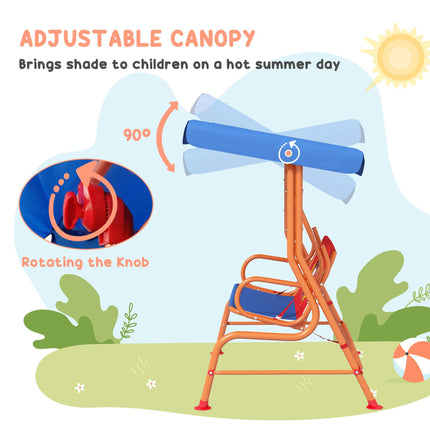 4 Piece Kids Garden Furniture Set with Adjustable Canopy and Double Seat Swing Chair, Cowboy Theme, Ages 3-6 - Red and Blue