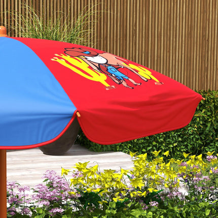 4 Piece Kids Garden Furniture Set with Adjustable Canopy and Double Seat Swing Chair, Cowboy Theme, Ages 3-6 - Red and Blue