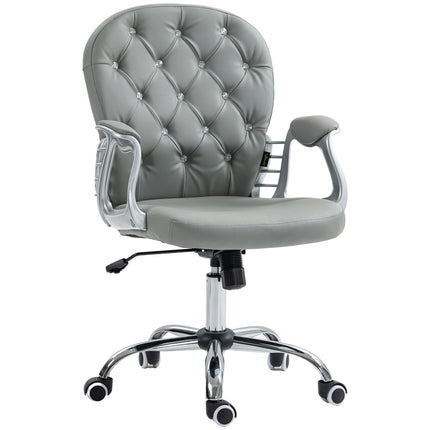 Ergonomic Office Chair with 360° Swivel, PU Diamante Padded Base & 5 Castor Wheels - Grey