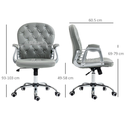 Ergonomic Office Chair with 360° Swivel, PU Diamante Padded Base & 5 Castor Wheels - Grey