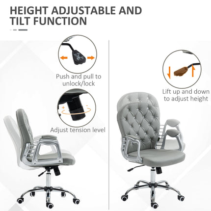 Ergonomic Office Chair with 360° Swivel, PU Diamante Padded Base & 5 Castor Wheels - Grey