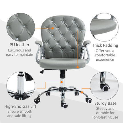 Ergonomic Office Chair with 360° Swivel, PU Diamante Padded Base & 5 Castor Wheels - Grey