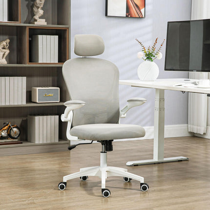 Multi-Adjustable Office Chair with Lumbar Support, Headrest & Mesh Back - Grey