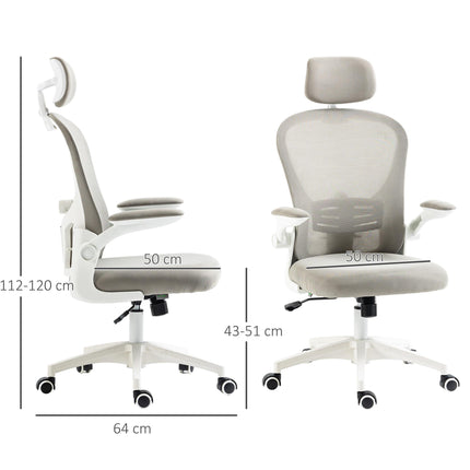 Multi-Adjustable Office Chair with Lumbar Support, Headrest & Mesh Back - Grey