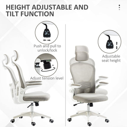 Multi-Adjustable Office Chair with Lumbar Support, Headrest & Mesh Back - Grey