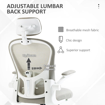 Multi-Adjustable Office Chair with Lumbar Support, Headrest & Mesh Back - Grey