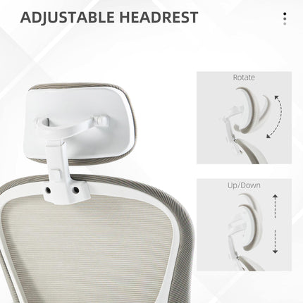 Multi-Adjustable Office Chair with Lumbar Support, Headrest & Mesh Back - Grey