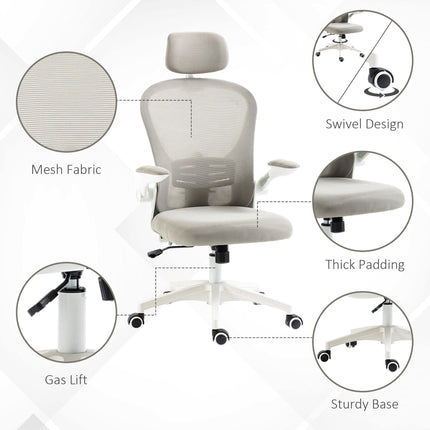 Multi-Adjustable Office Chair with Lumbar Support, Headrest & Mesh Back - Grey
