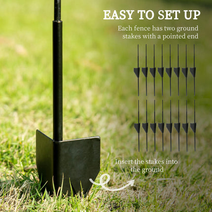 Decorative Garden Fence Panels 43in x 11.4ft 8PC Rustproof Steel Wire Animal Barrier - Black