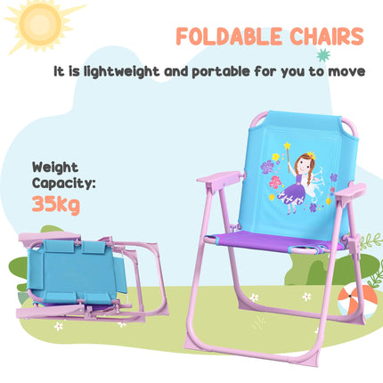 4PC Kids Garden Furniture Set with 2-Seater Swing Chair, Table, Chairs & Parasol for Toddlers 3-6 Years - Purple & Blue