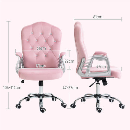 Velvet-Feel Work Chair with Diamante Back - Pink