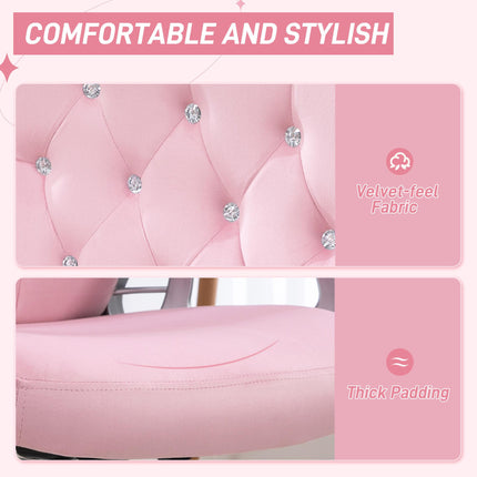 Velvet-Feel Work Chair with Diamante Back - Pink