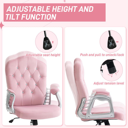 Velvet-Feel Work Chair with Diamante Back - Pink
