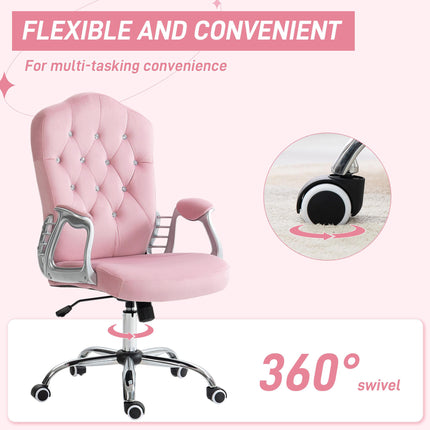 Velvet-Feel Work Chair with Diamante Back - Pink