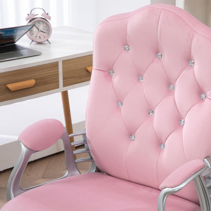 Velvet-Feel Work Chair with Diamante Back - Pink