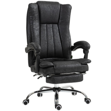 Microfibre Home Office Desk Chair with Reclining, Footrest, Armrests & Swivel Wheels - Black
