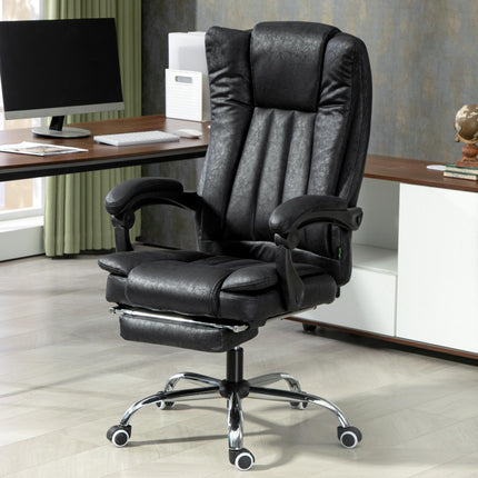 Microfibre Home Office Desk Chair with Reclining, Footrest, Armrests & Swivel Wheels - Black