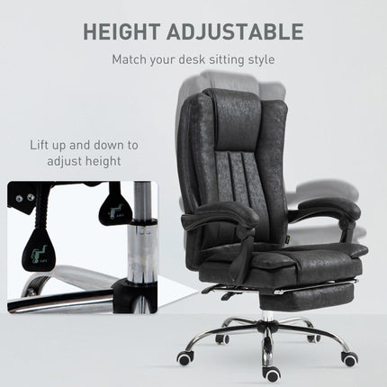 Microfibre Home Office Desk Chair with Reclining, Footrest, Armrests & Swivel Wheels - Black