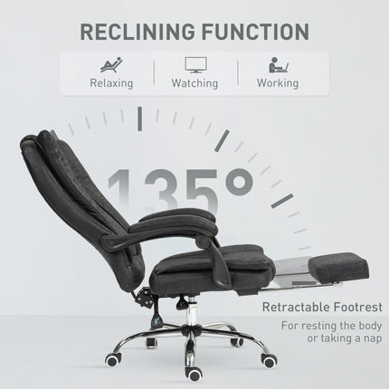 Microfibre Home Office Desk Chair with Reclining, Footrest, Armrests & Swivel Wheels - Black