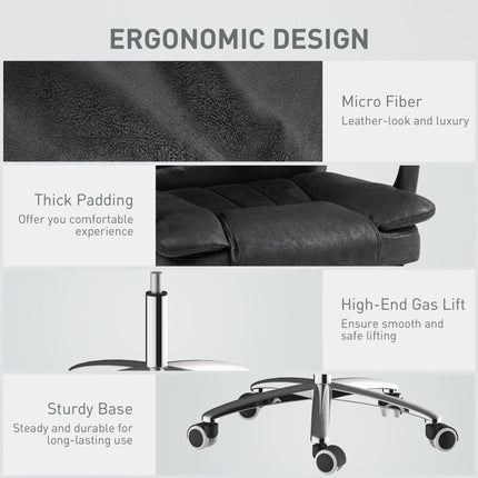 Microfibre Home Office Desk Chair with Reclining, Footrest, Armrests & Swivel Wheels - Black