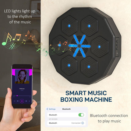 Smart Wall-Mounted Music Boxing Machine with Bluetooth and LED Light - Black