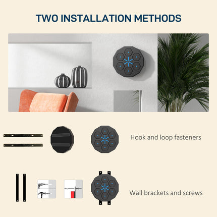 Smart Wall-Mounted Music Boxing Machine with Bluetooth and LED Light - Black