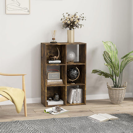 3-Tier 6-Cube Particle Board Storage Cabinet Bookcase Organizer - Rustic Brown