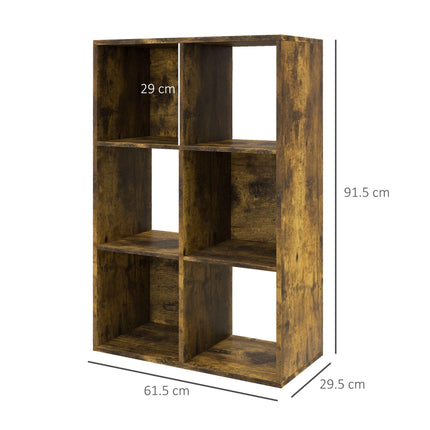 3-Tier 6-Cube Particle Board Storage Cabinet Bookcase Organizer - Rustic Brown