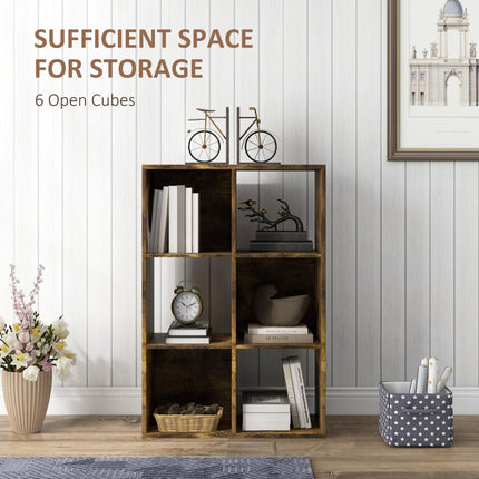 3-Tier 6-Cube Particle Board Storage Cabinet Bookcase Organizer - Rustic Brown
