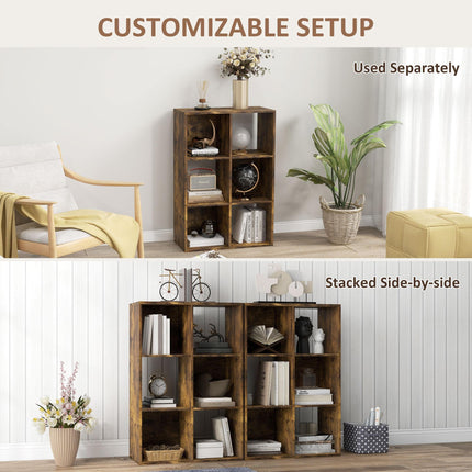 3-Tier 6-Cube Particle Board Storage Cabinet Bookcase Organizer - Rustic Brown
