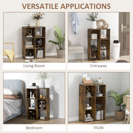 3-Tier 6-Cube Particle Board Storage Cabinet Bookcase Organizer - Rustic Brown
