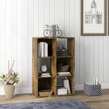 3-Tier 6-Cube Particle Board Storage Cabinet Bookcase Organizer - Rustic Brown