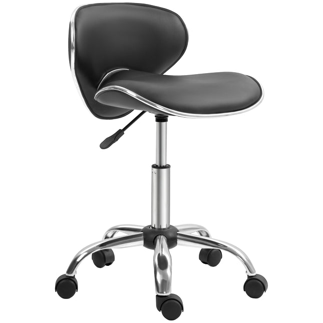 Adjustable Rolling Swivel Beauty Salon Stool with Backrest - Black