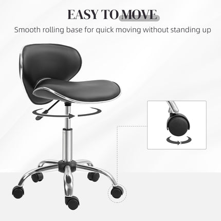 Adjustable Rolling Swivel Beauty Salon Stool with Backrest - Black