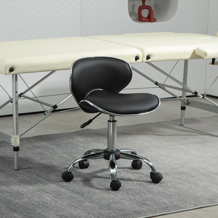Adjustable Rolling Swivel Beauty Salon Stool with Backrest - Black