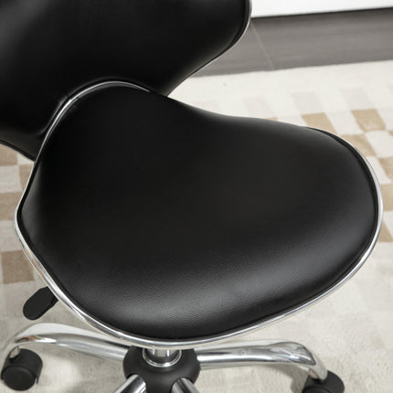 Adjustable Rolling Swivel Beauty Salon Stool with Backrest - Black