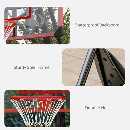 Adjustable 2.4-2.9m Basketball Hoop and Stand with Weighted Base and Wheels - Red