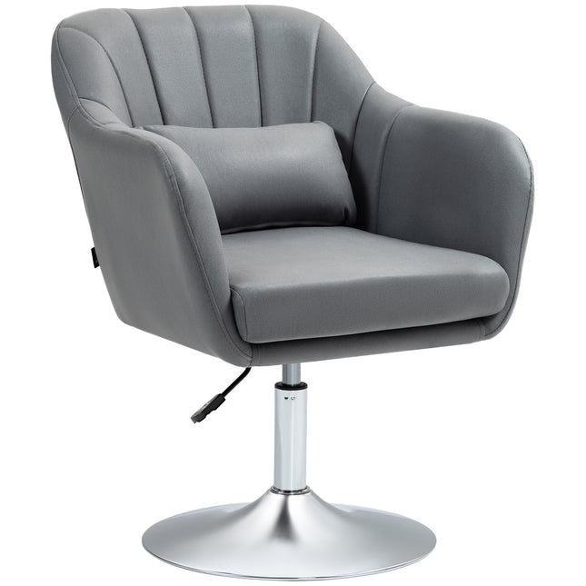 Swivel Microfibre Accent Chair with Adjustable Height, Lumbar Support & Armrests for Living Room, Bedroom, Office - Dark Grey