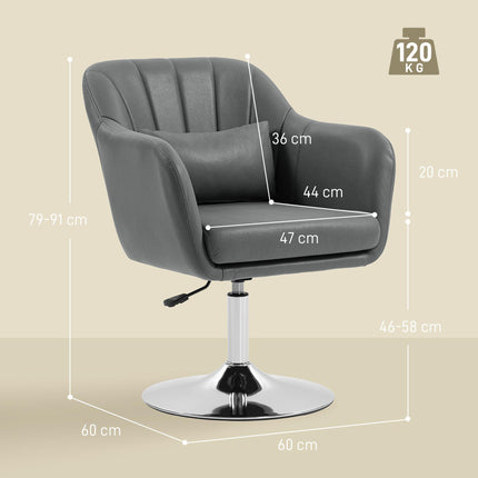 Swivel Microfibre Accent Chair with Adjustable Height, Lumbar Support & Armrests for Living Room, Bedroom, Office - Dark Grey