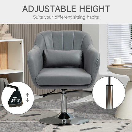 Swivel Microfibre Accent Chair with Adjustable Height, Lumbar Support & Armrests for Living Room, Bedroom, Office - Dark Grey