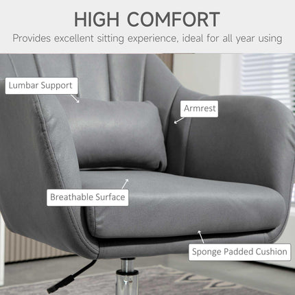 Swivel Microfibre Accent Chair with Adjustable Height, Lumbar Support & Armrests for Living Room, Bedroom, Office - Dark Grey