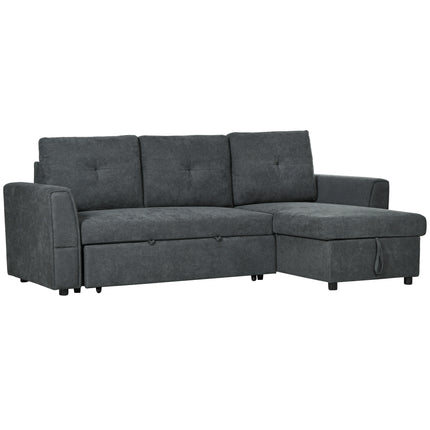 3 Seater L-Shaped Corner Sofa Bed with Storage and Click Clack Convertible Sectional - Dark Grey