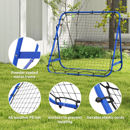 Adjustable Football Rebounder Net Kickback Target Goal for Teens and Adults - Blue